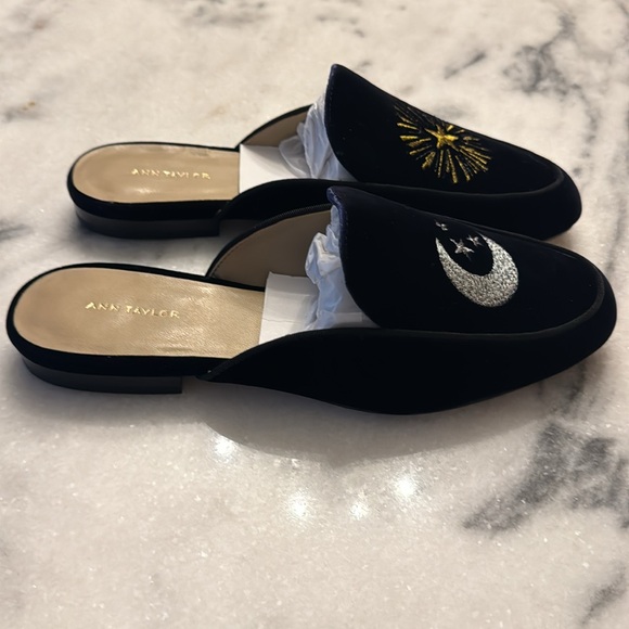 Ann Taylor Valeria Moon Stars Navy Velvet Slides in Night Sky 8.5 - Picture 7 of 7